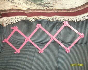 Bright Pink Painted Distressed Expandable Wood 10 Peg Wall Rack / Towel Rack / Hat Rack / Jewelry Display