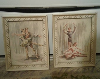 Framed 1950's Ballet Prints--Ballerina Pictures--Set of 2--(9 1/4" tall)