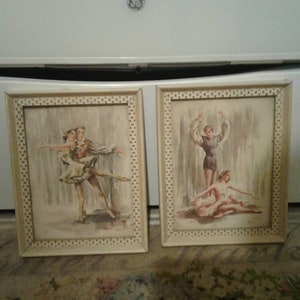 2 Vintage 9 1/4&quot; Tall Framed 1950&#39;s Ballet Prints--Ballerina Pictures