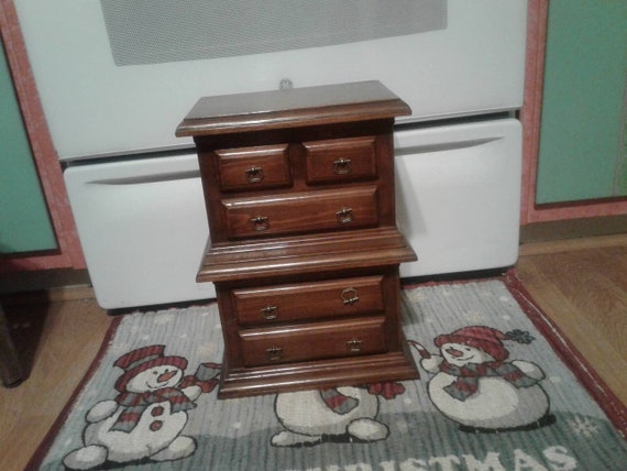 Large Vintage Brown Wood Armoire Jewelry Box / Be… - image 1