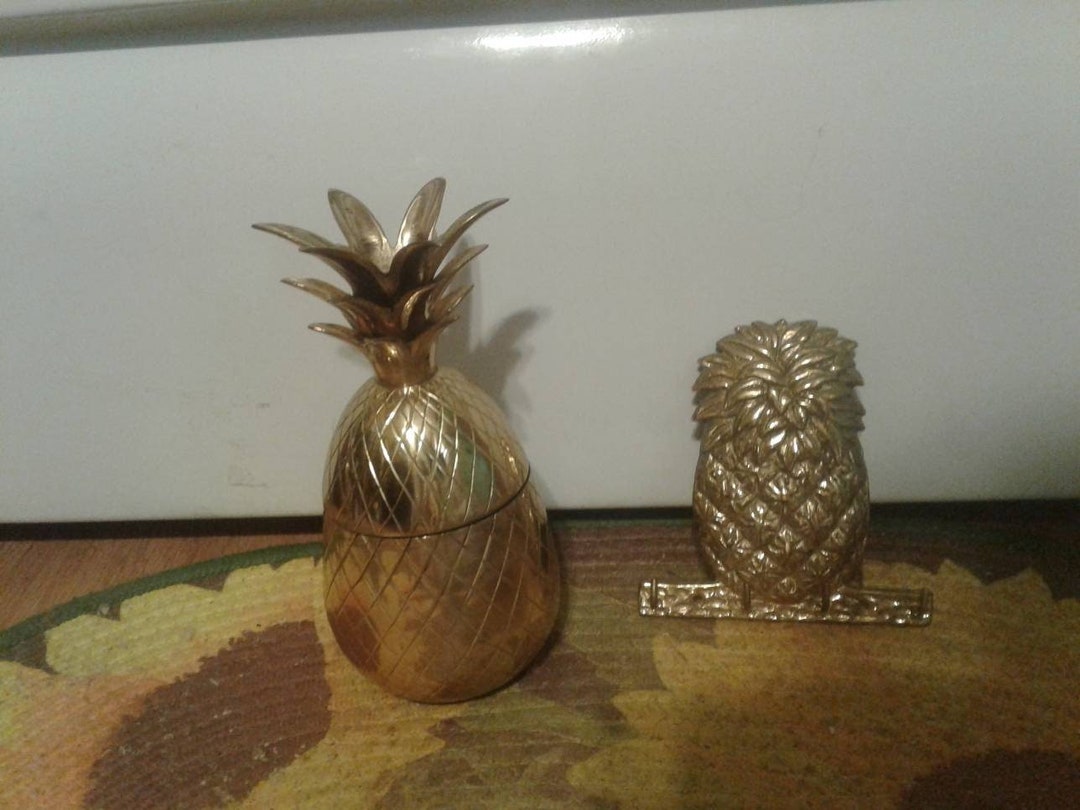 Vintage Brass Pineapple Key Rack and Box / Pineapple Candle Etsy