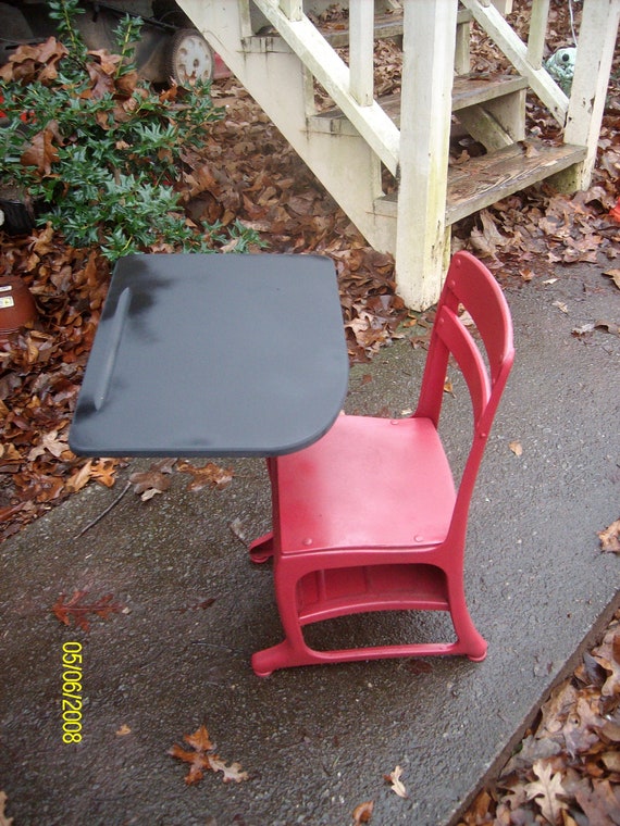 Vintage Antique Red Painted Distressed Wood And Metal School Etsy