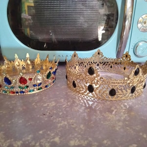 Your Choice of Color--Large Multi Color and Gold or Black and Gold Bejeweled Metal Crown--Tiara