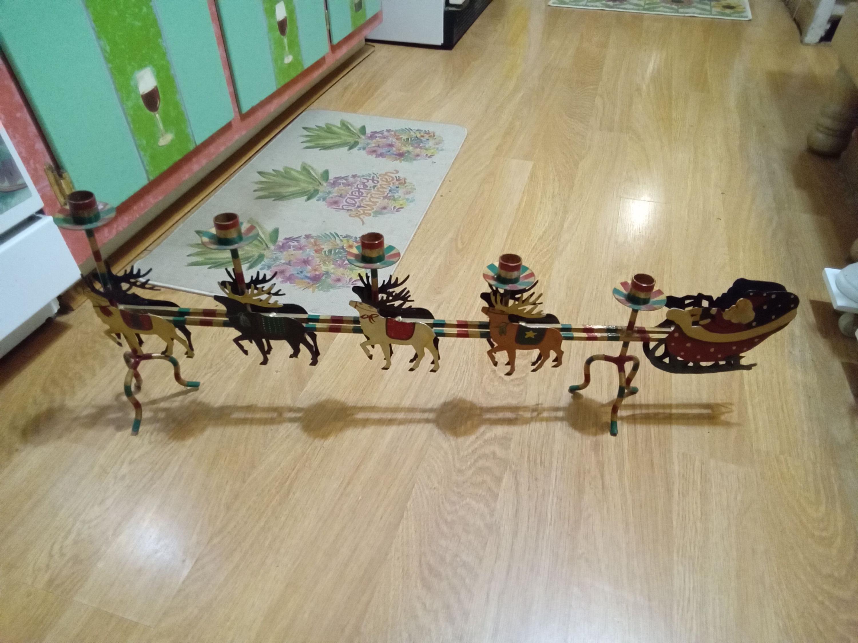 Metal Santa Claus and Reindeer Candle Holder--christmas Candelabra