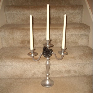 Silver Metal 3 Arm Candelabra--Candle Holder--(15&quot; Tall)