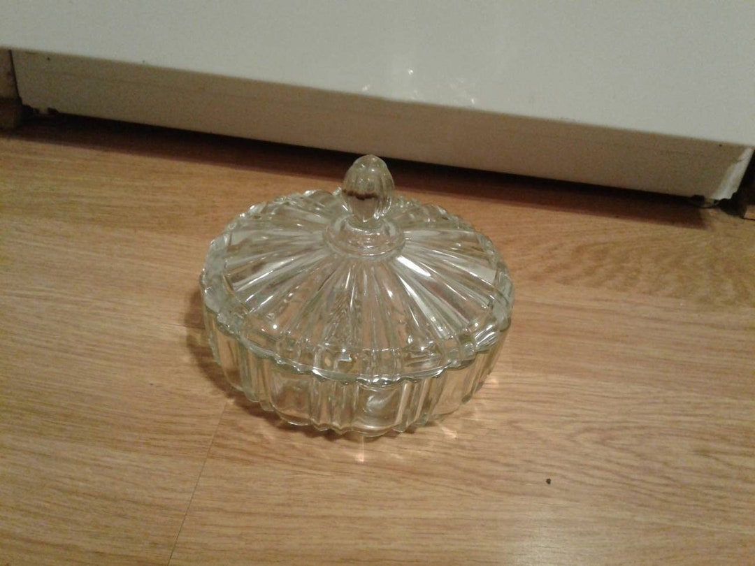 Vintage Round Crystal Candy Bowl With Lid / Clear Glass Candy Etsy