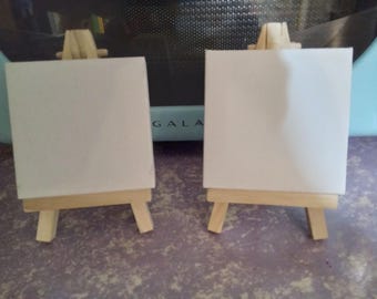 Mini Wood Easels with White Canvases--Wedding Table Numbers--Set of 16--(3 x 3)