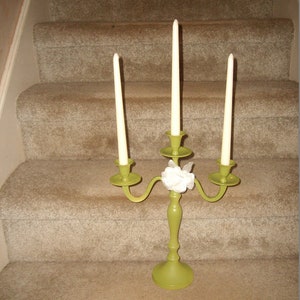 Spring Green Painted Metal 3-Arm Candelabra--Candle Holder--(15 1/2&quot; Tall)
