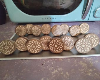 Brown & White Wood Mandala Cabinet Knobs--Furniture Knobs--Set of 16