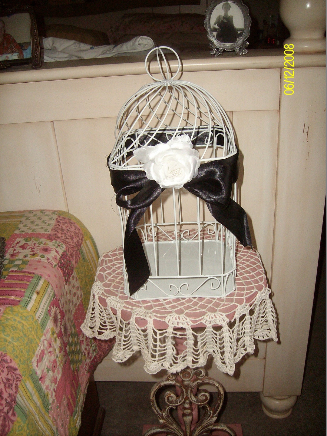 14" Tall White Painted Metal Birdcage / Reception Card Holder / Wedding ...