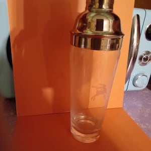 Glass & Stainless Steel Cocktail Shaker with Reindeer--(10 3/4&quot; Tall)