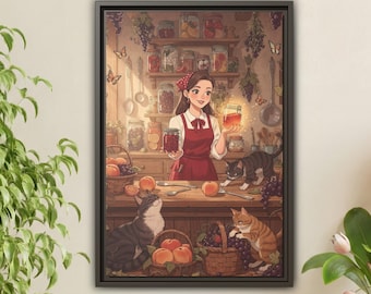 Arte de pared de cocina rústica enmarcada de 40 x 60 cm, arte de hogar rústico y cálido, lienzo enmarcado de cocina rústica