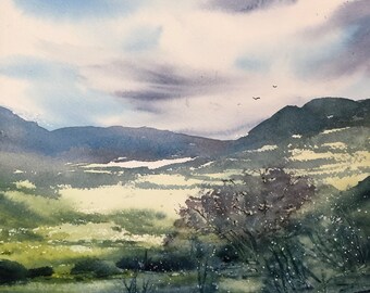 Original signed watercolor landscape painting 9x11 (11x14 matted)