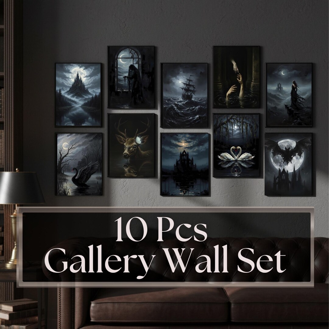 Set of 10 Dark Academia Prints, Gothic Gallery Wall Art, Moody Home ...