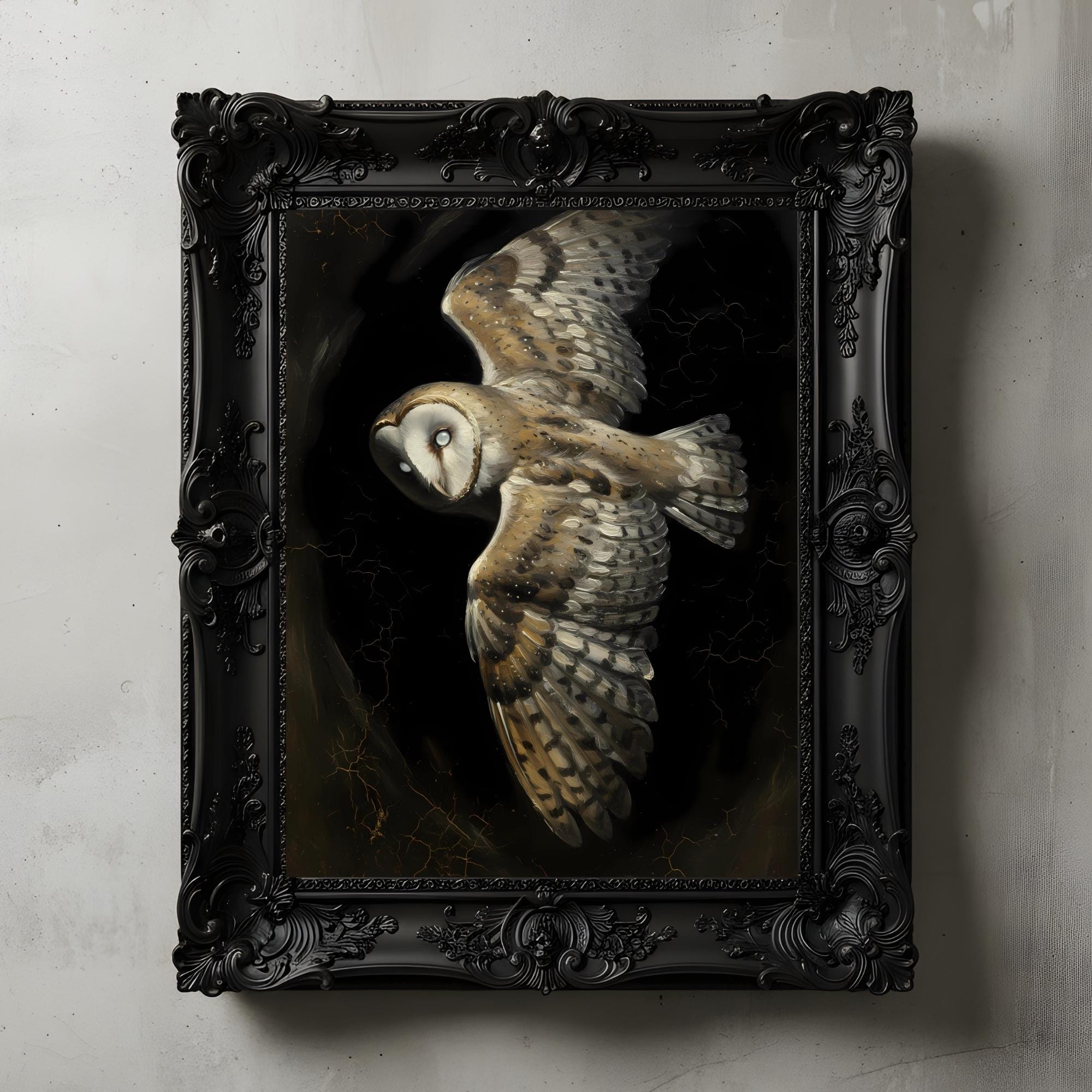 Dark Gothic Barn Owl Art Print, Macabre Bird Wall Decor, Moody Nature Painting, Forest Gothic Aesthe