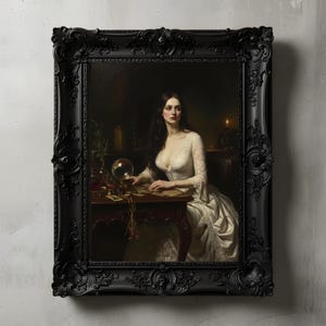 Lámina de tarotista adivina, arte mural de bruja victoriana, retrato de Dark Academia, póster de adivinación con bola de cristal, decoración esotérica de brujas