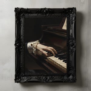 Dark Academia Piano Wall Art, Moody Classical Music Decor, Victorian Lace Hand Oil Painting, Renaissance Music Room Print, Digital Download