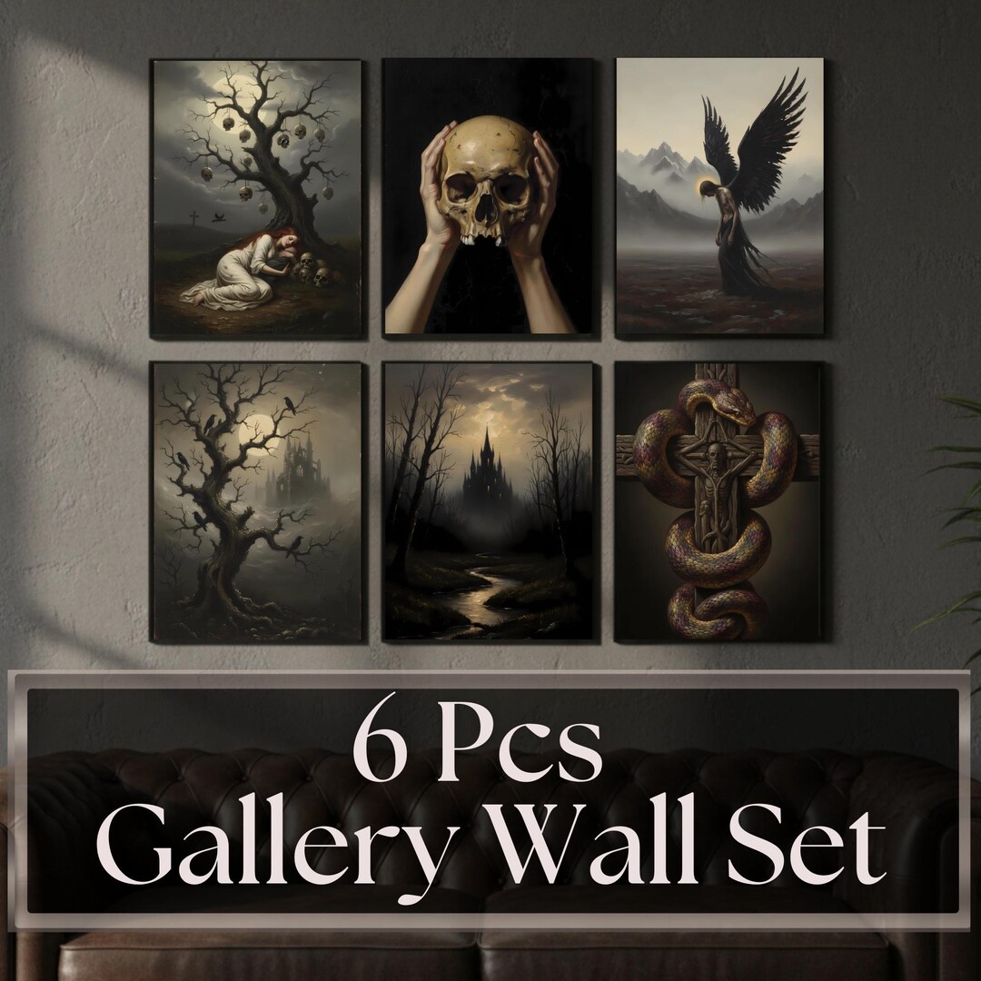 Gothic Gallery Wall Set of 6, Dark Academia Printable Bundle, Macabre ...