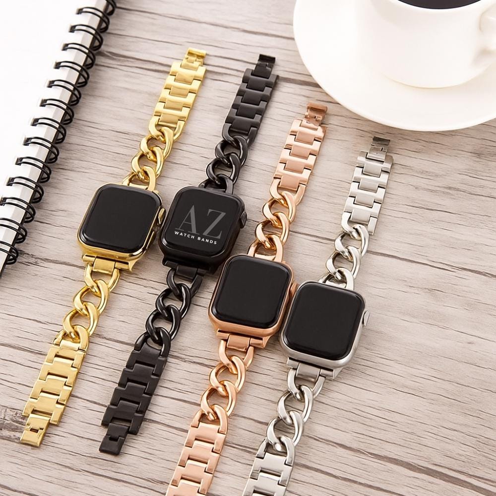 Stylish Stainless Steel Chain Watch Band for Apple Watch 40mm-45mm, Women’s Double Chain Apple Watch Strap – Pretty Straps™ main image 2