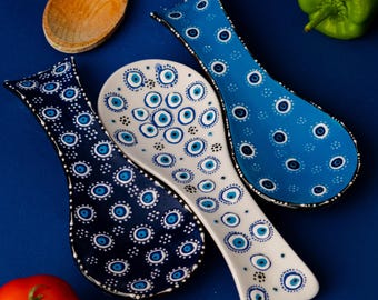 Handmade Turkish Evil Eye Ceramic Spoon Rest: Kitchen Decor