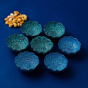 Set of 7 Handmade Turkish Ceramic tapas Bowls | Unique and Colorful Serveware small snack plates | great Christmas gift gift for her