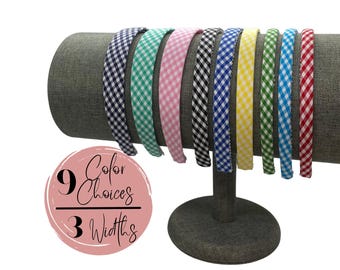 Gingham Plaid Headbands in 9 Colors| Skinny, thin or basic headband | Women or Girls