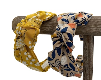Fall Top Knot Headband - Mustard Floral or Taupe & Navy Floral