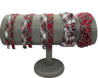 Ivory Tartan Plaid or Red Tartan Headbands - Top Knots or Standard Headbands