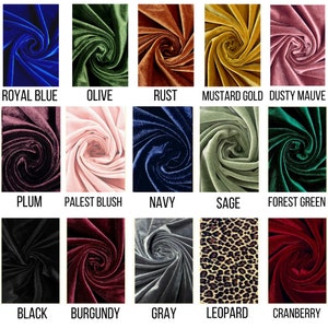 Puede incluir: Una colecci&oacute;n de 15 muestras de tela en varios colores y patrones, incluyendo azul real, oliva, &oacute;xido, dorado mostaza, malva polvoriento, ciruela, rubor m&aacute;s p&aacute;lido, azul marino, salvia, verde bosque, negro, burdeos, gris, estampado de leopardo y ar&aacute;ndano.