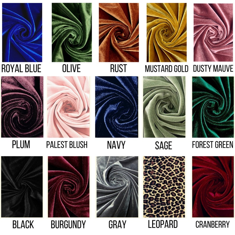 Puede incluir: Una colecci&oacute;n de 15 muestras de tela en varios colores y patrones, incluyendo azul real, oliva, &oacute;xido, dorado mostaza, malva polvoriento, ciruela, rubor m&aacute;s p&aacute;lido, azul marino, salvia, verde bosque, negro, burdeos, gris, estampado de leopardo y ar&aacute;ndano.