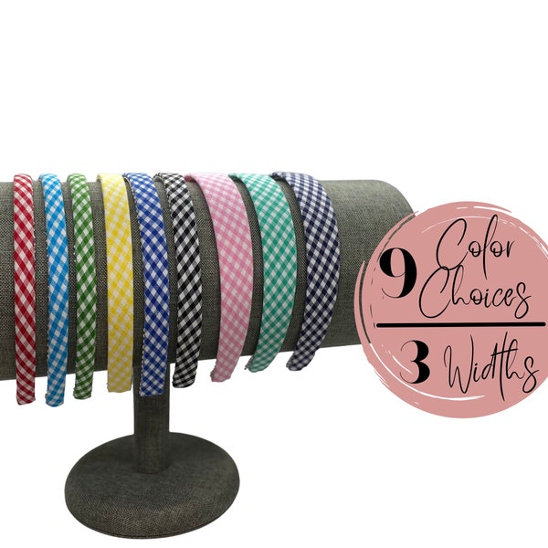 Preppy Gingham Plaid Headbands in 9 Colors| Skinny, thin or basic headband | Women or Girls