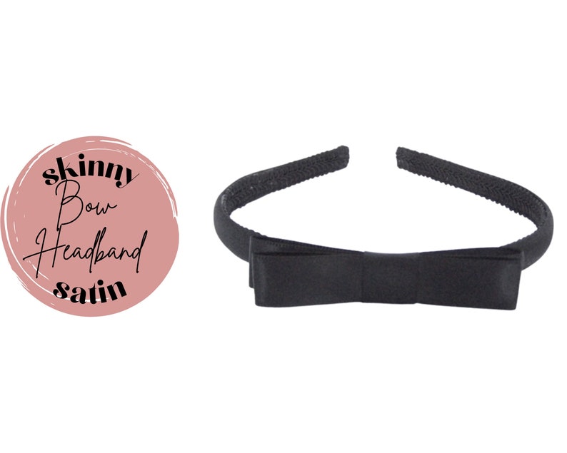 May include: Black satin skinny bow headband.