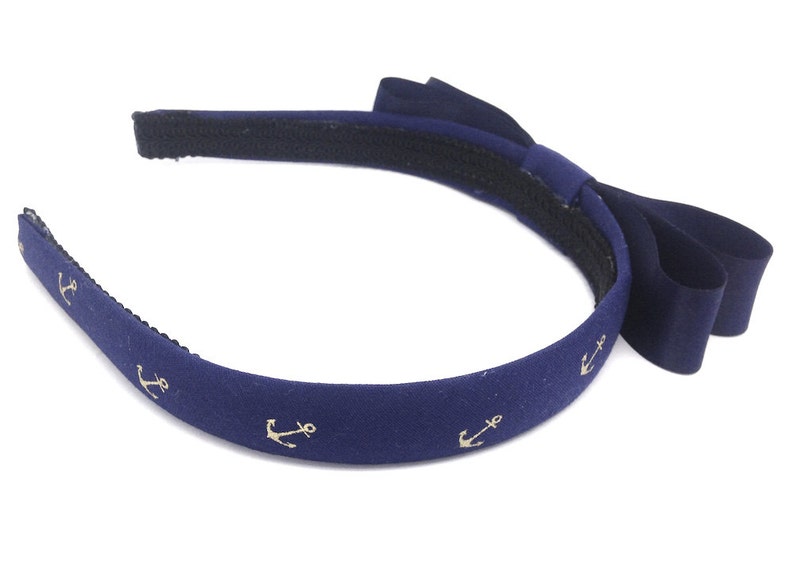 Nautical Bow Headband Nautical Headband in Navy and Gold Etsy