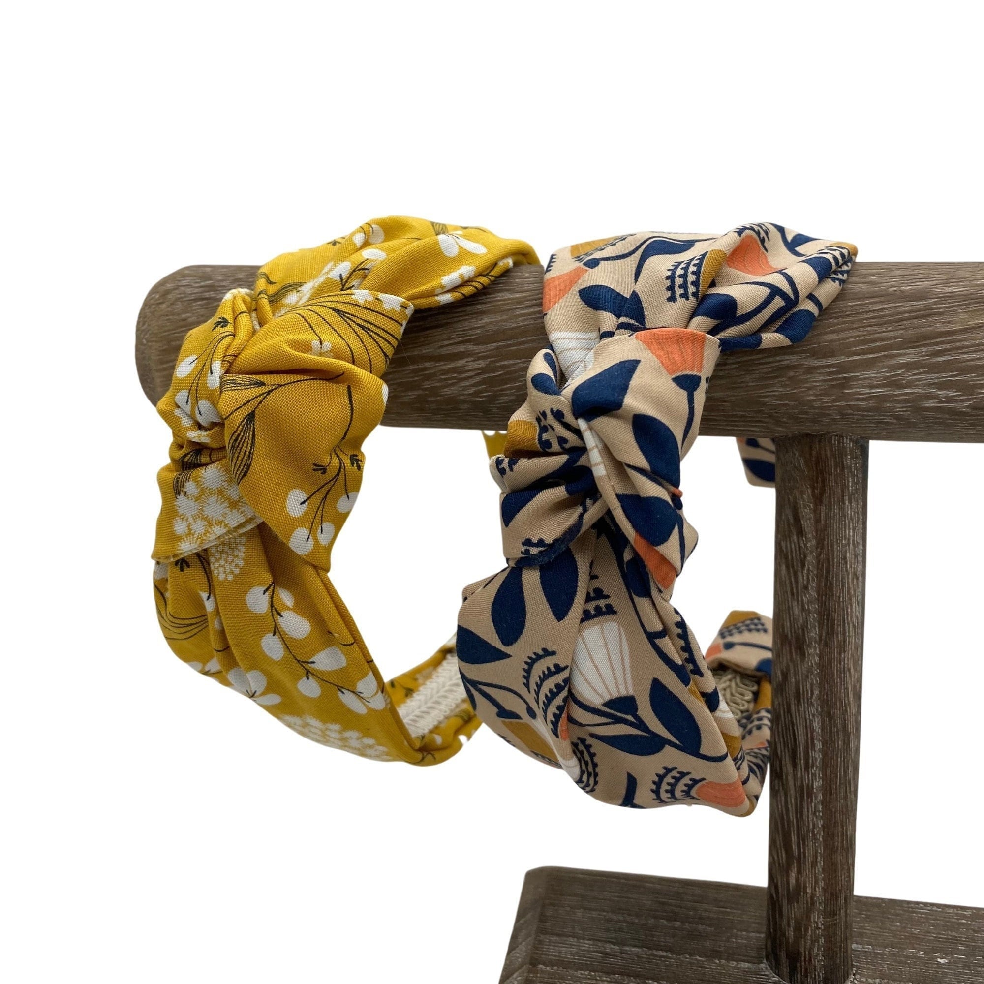 Fall Top Knot Headband - Mustard Floral or Taupe & Navy  display picture 1