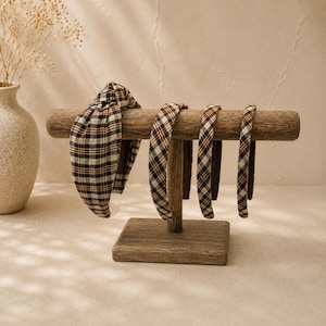 Chocolate Brown and Mocha Plaid Top Knot & Headbands - Fall and Winter Hair Bands for Girls and Women by Bella Headbands