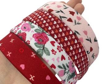 Valentines Headbands - Red, Pink, White Hearts, XOXO, Roses, Tulips Hairbands for V Day