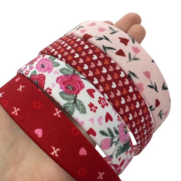 Valentines Headbands - Red, Pink, White Hearts, XOXO, Roses, Tulips Hairbands for V Day