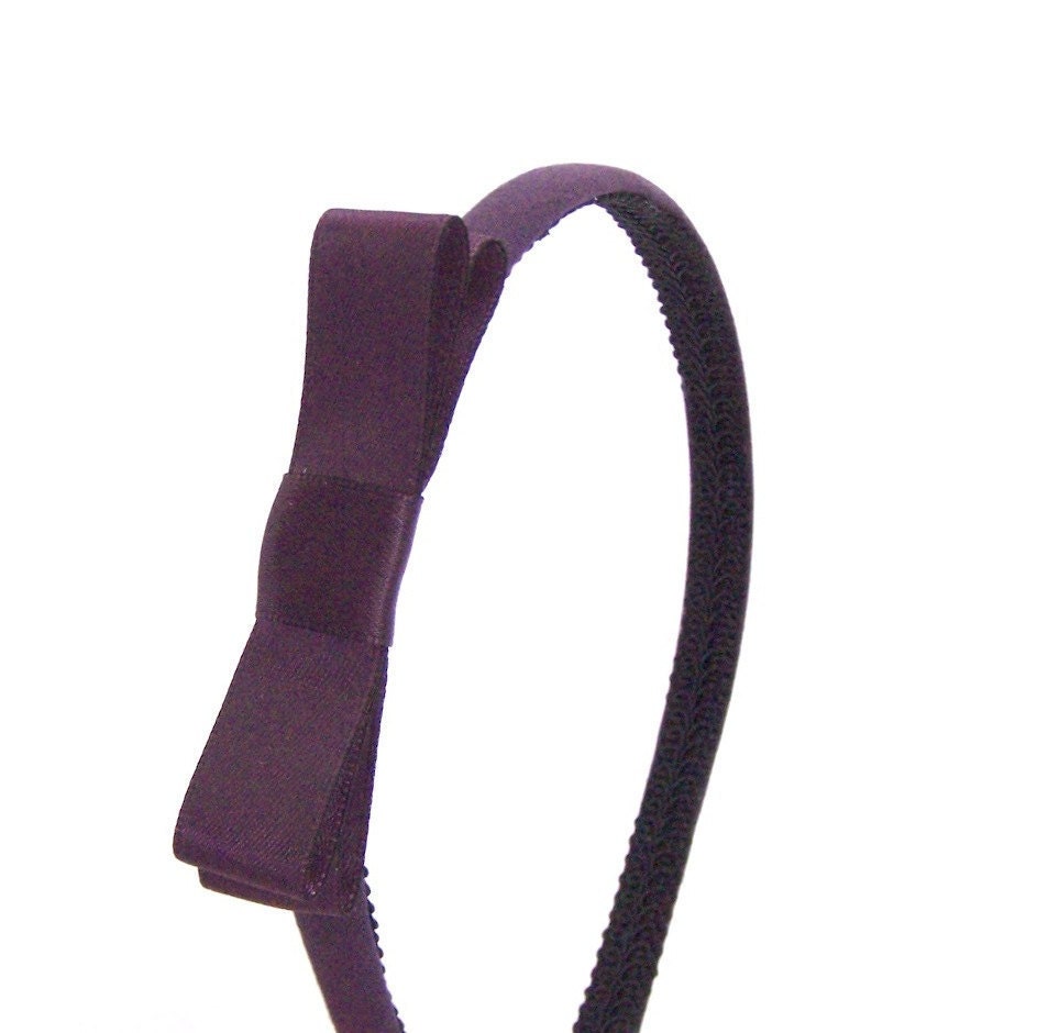 Eggplant Purple Bow Headband Skinny Headband Solid Eggplant