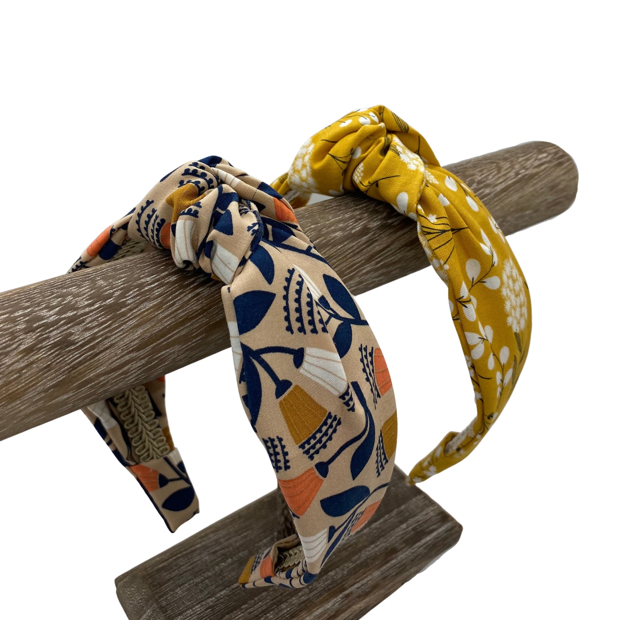 Fall Top Knot Headband - Mustard Floral or Taupe & Navy  display picture 2