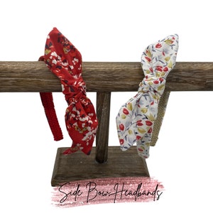 Floral Headbands Red or Ivory Skinny, Thin, 1 inch, Bow Headband image 6
