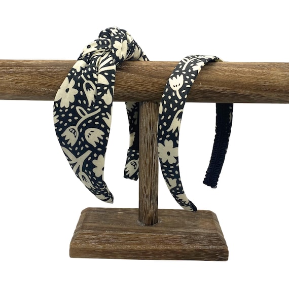 Floral Polka Dot Headband: Black and White Top Knot or 1  display picture 2