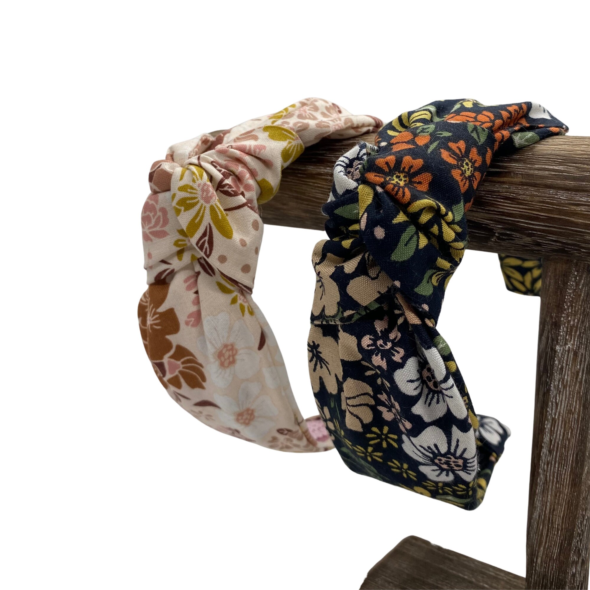 Miss Fleur Floral Knotted Headband Pink Green Print Padded Top Knot Anthro Style Wrapables Wide Knotted Headbands, Top Knot Headbands for  main image 3