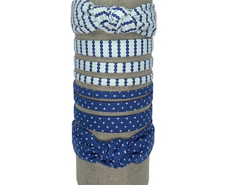Cotton Fabric Headbands: Navy, White, Baby Blue Dot, Plus Patterns