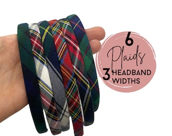 Plaid Headband | Preppy Hair band | 6 plaid choices in skinny, thin or 1" headband