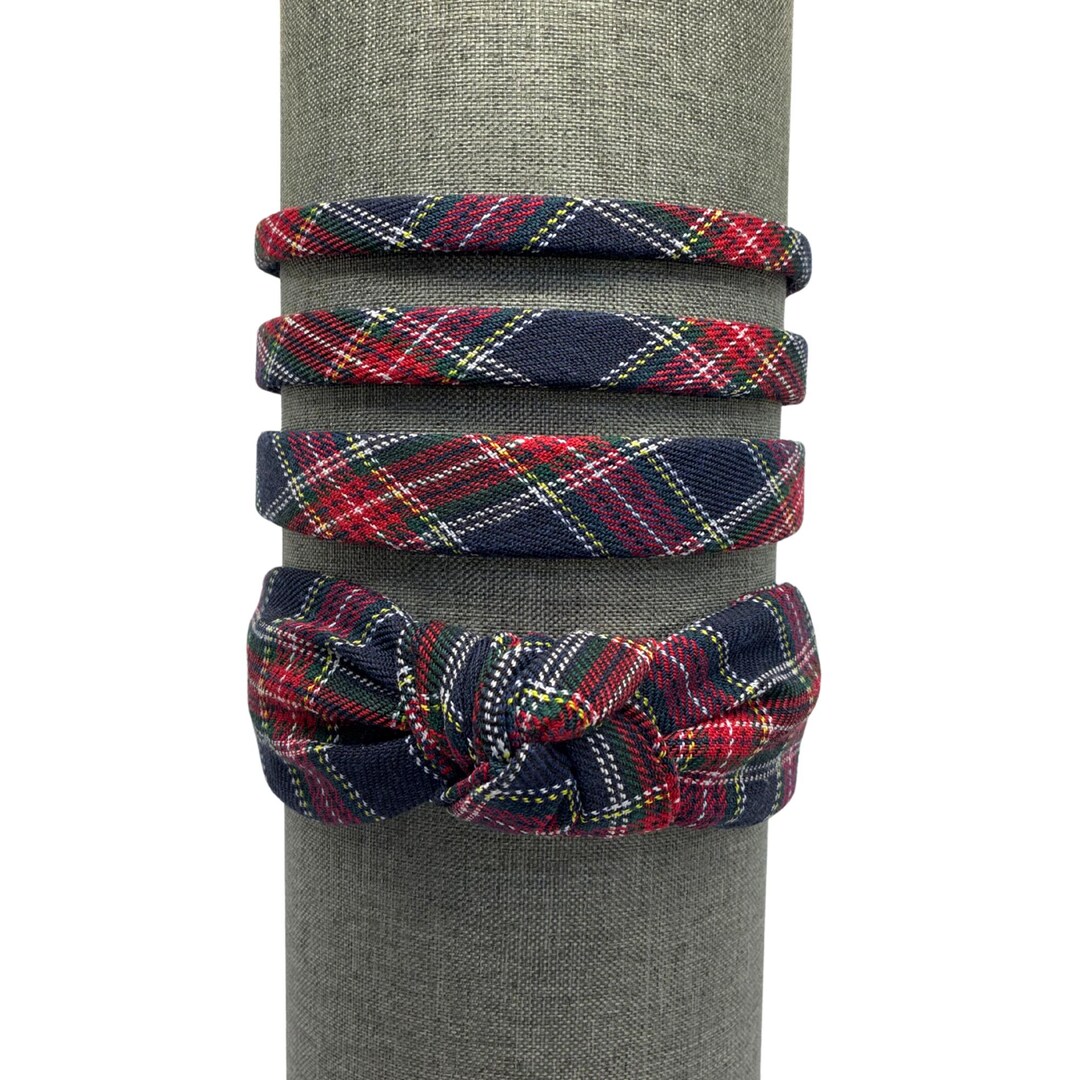Navy Tartan Headbands and Top Knots - Preppy Plaid Hair  display picture 1