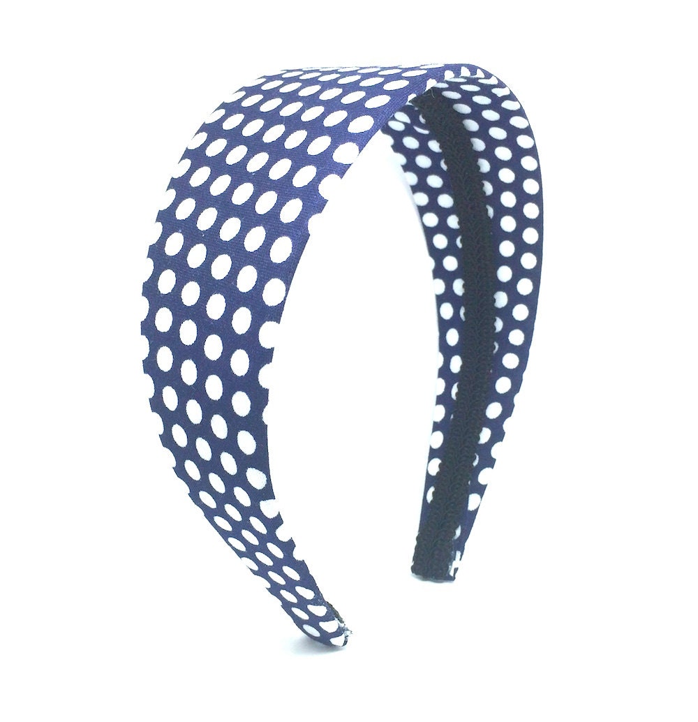 Wide Navy Blue Polka Dot Headband Choose Width Navy & White