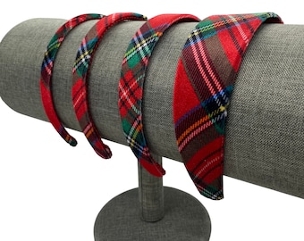 Red Plaid Velvet Headbands | Tartan Hair Bands - Skinny, Thin, 1" or Extra Wide