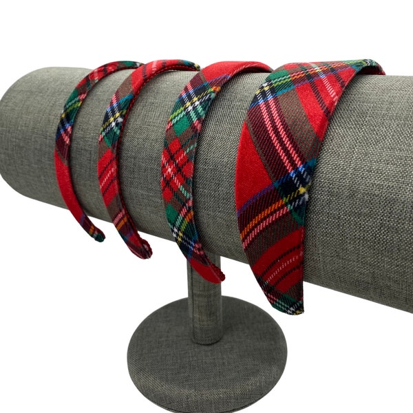 Red Plaid Velvet Headbands | Tartan Hair Bands - Skinny, Thin, 1" or Extra Wide