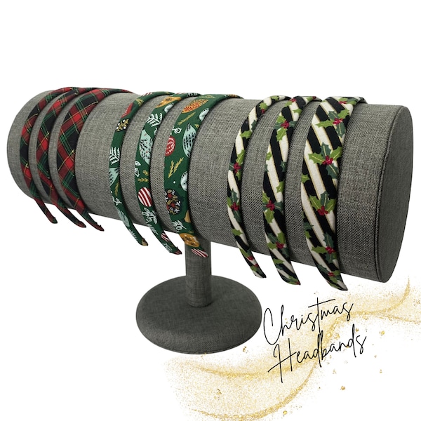 Christmas Headbands - Plaid, Holly or Ornaments | Red, Green, Gold Metallic