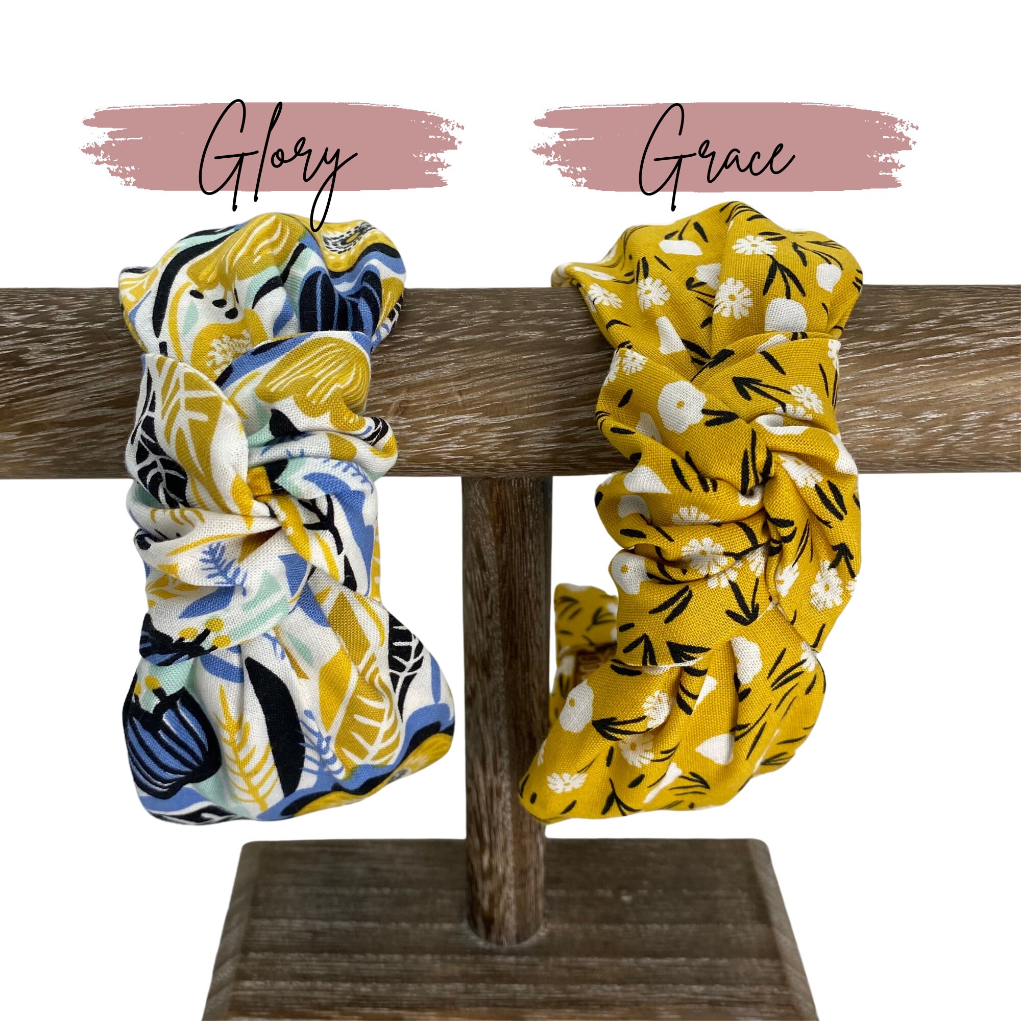 Yellow Top Knot Headbands - Mustard Ditzy Floral or Mustard 